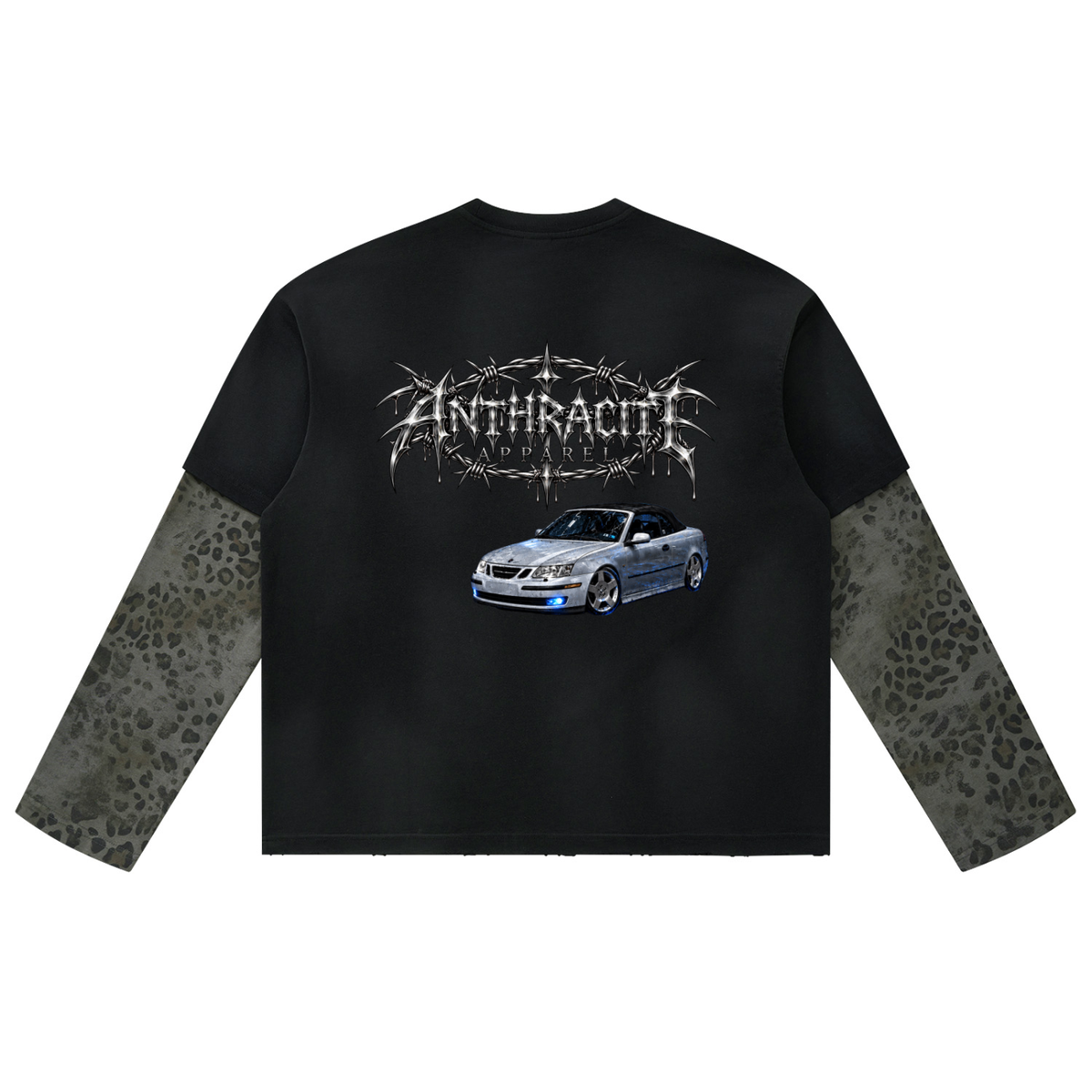 Unisex Vintage Wash Leopard Paneled Layer T-Shirt
