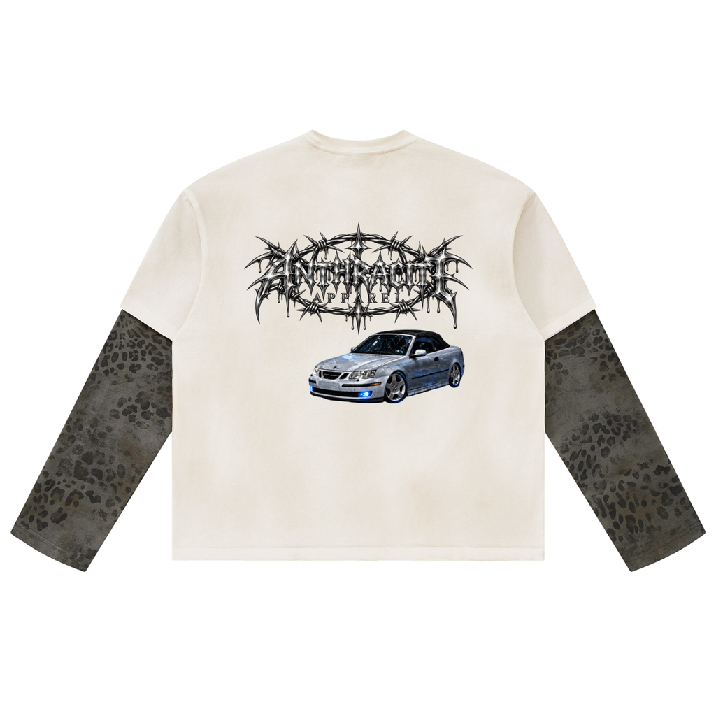 Unisex Vintage Wash Leopard Paneled Layer T-Shirt