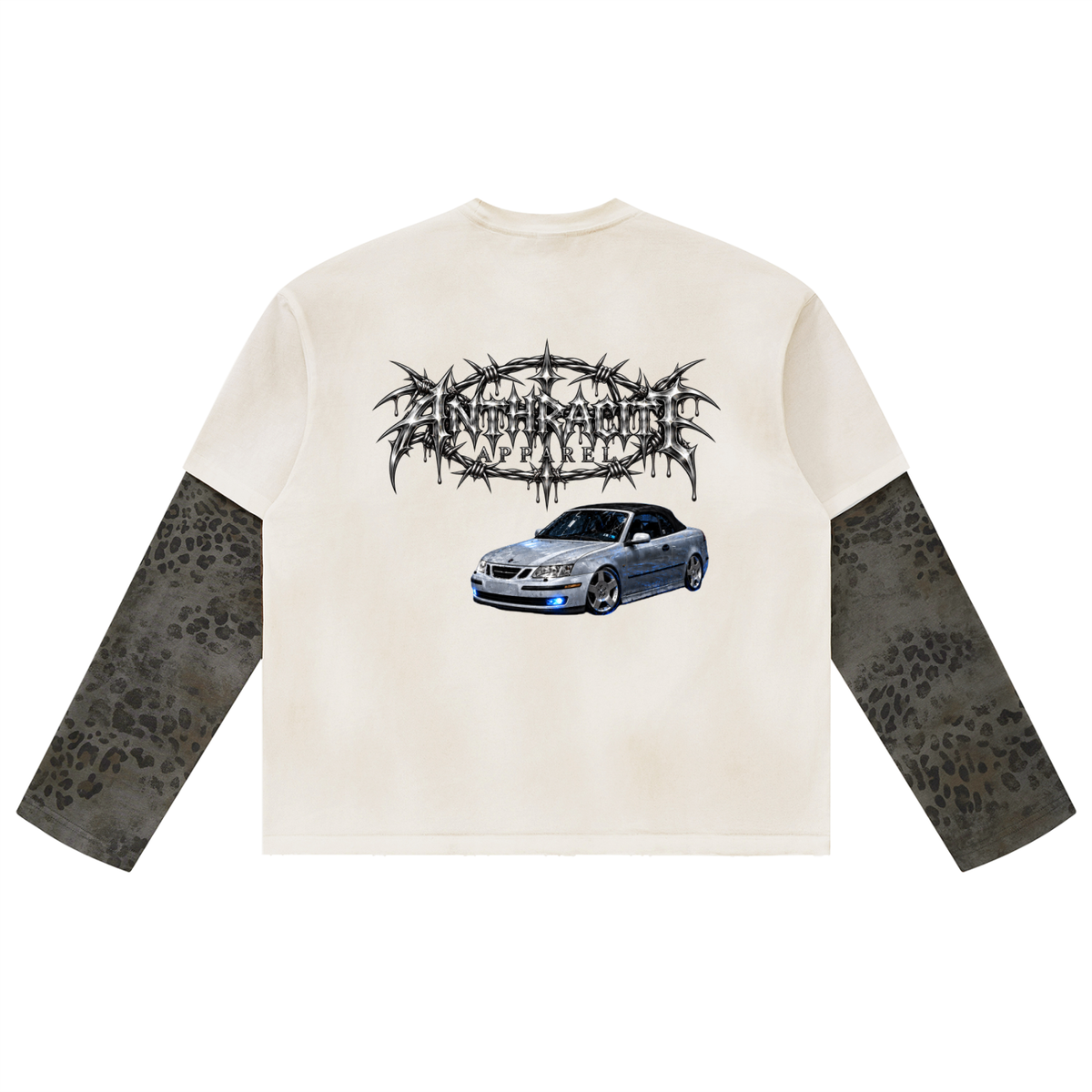 Unisex Vintage Wash Leopard Paneled Layer T-Shirt